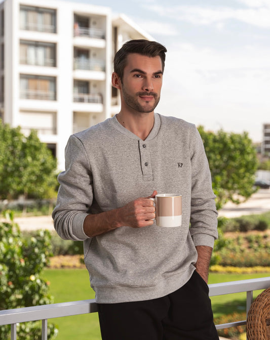 بيجامة رجالي قطن برقبة دائرية