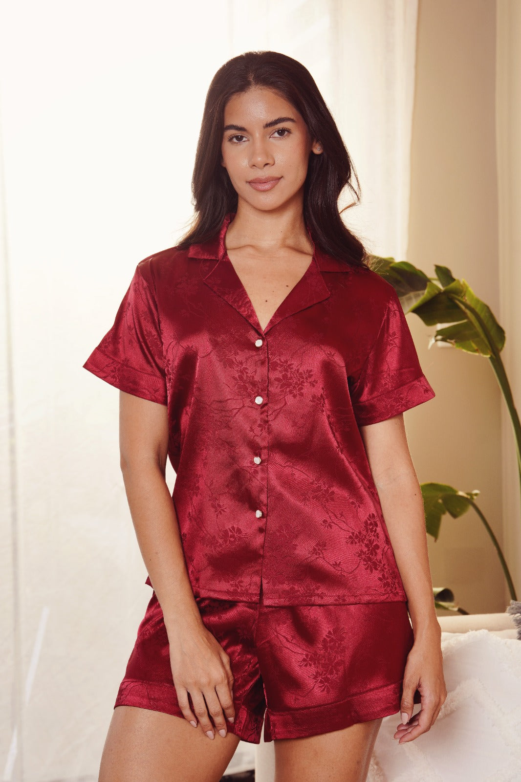 Midnight Maroon Satin Short Pj