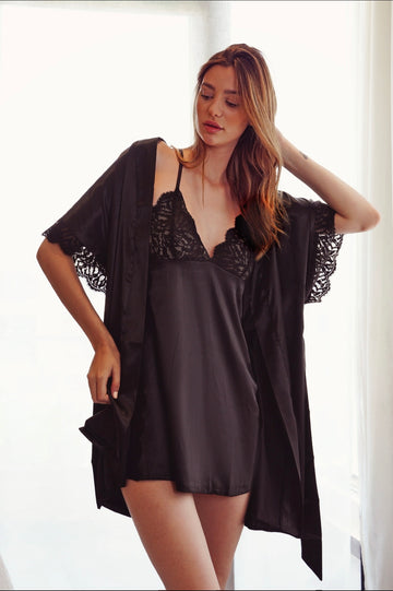 Premium Satin Lace Set Nightdress with Robe