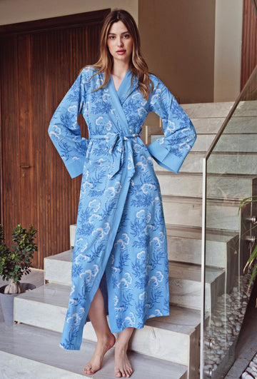 Blue Cotton Floree Robe