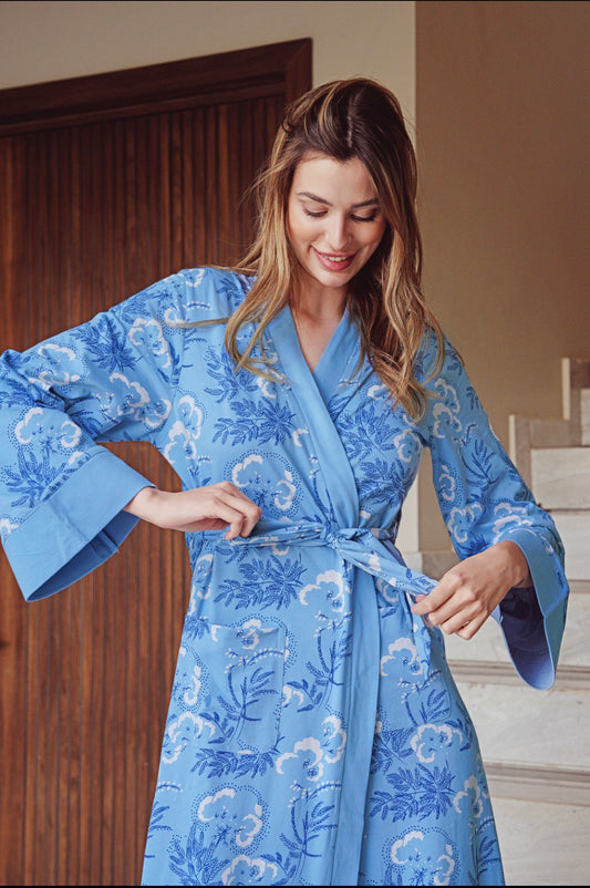 Blue Cotton Floree Robe