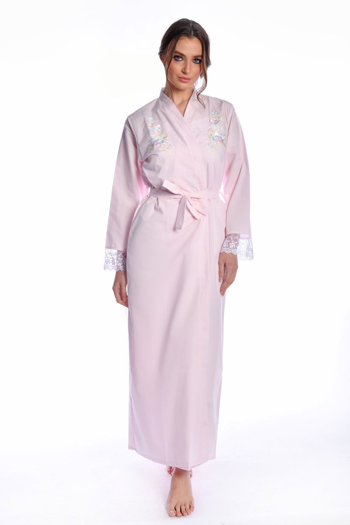 Long Embroidered Robe Linen Embroidery Nightdress Robe Set